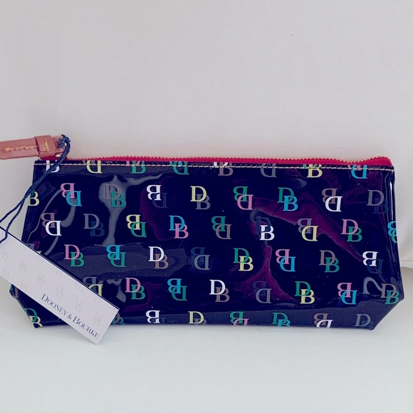 Dooney & Bourke Handbags - NWT - Dooney & Bourke Black Patent Cosmetic Bag with Colorful Logo